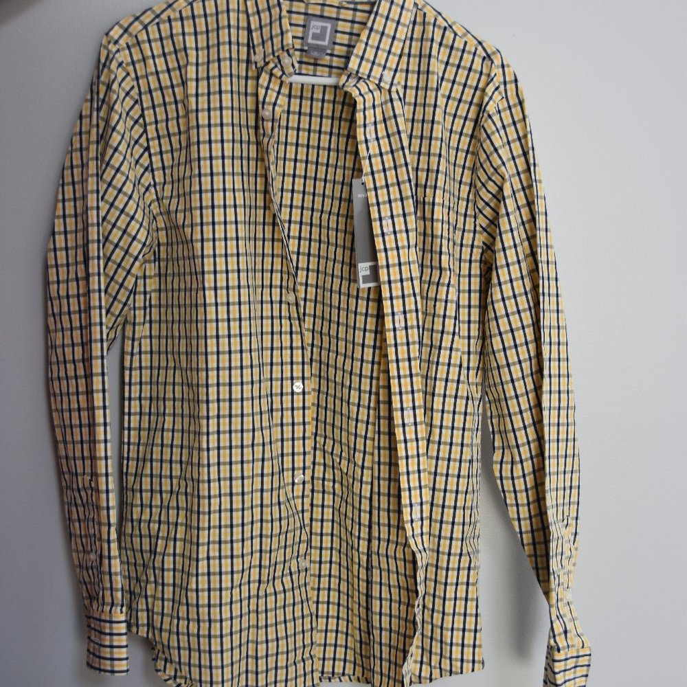 JCP Yellow and Navy Checkered Button Down Size M